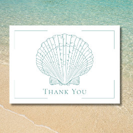 Minimal Typography Aqua & White Seashell Wedding Dankeskarte