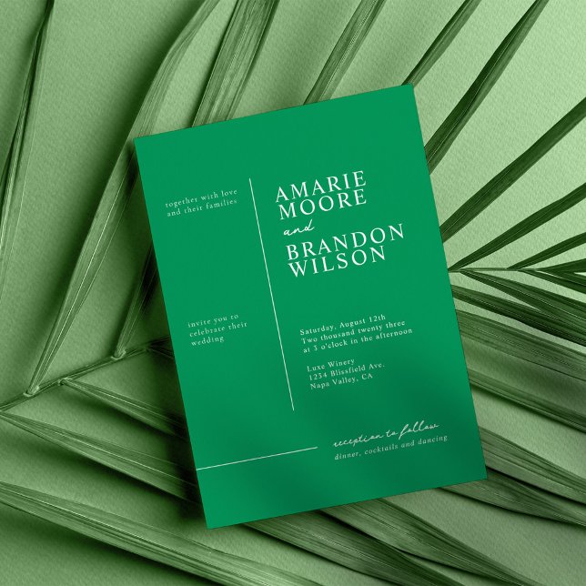 Minimal Typography Tropical Green Wedding Einladung (Von Creator hochgeladen)