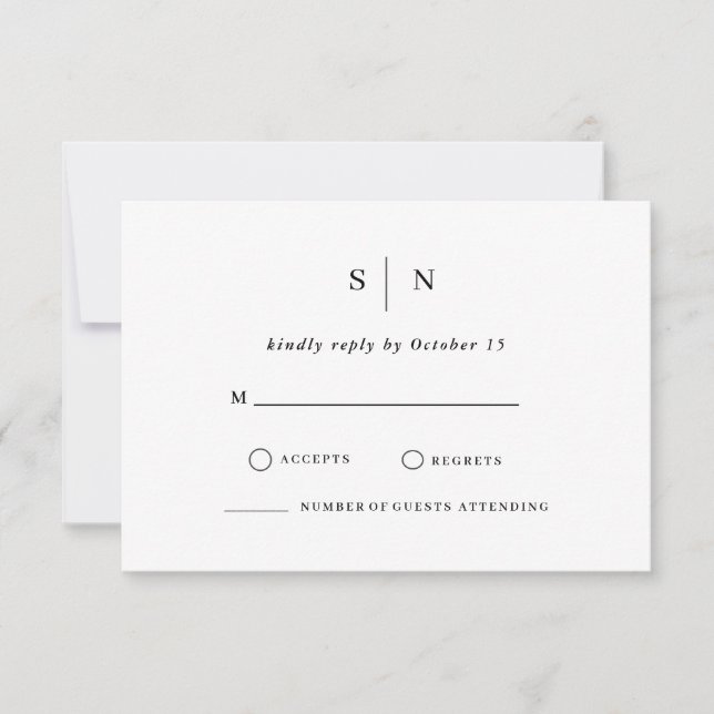 Minimal und Chic | Black and White Wedding RSVP Ca Karte (Vorderseite)