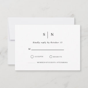 Minimal und Chic Black and White Wedding RSVP Ca Karte