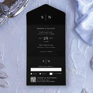 Minimal und Chic Black   QR Code Hochzeit All In One Einladung