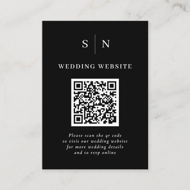 Minimal und Chic | Black QR Code Wedding Begleitkarte (Vorderseite)