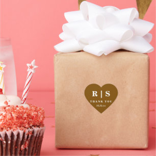 Minimal und Chic Brown Monogram Wedding Sticer Herz-Aufkleber