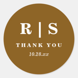 Minimal und Chic | Brown Monogram Wedding Sticer Runder Aufkleber