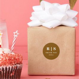 Minimal und Chic | Brown Monogram Wedding Sticer Runder Aufkleber