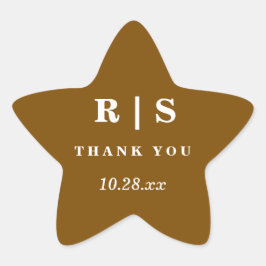 Minimal und Chic | Brown Monogram Wedding Sticer Stern-Aufkleber