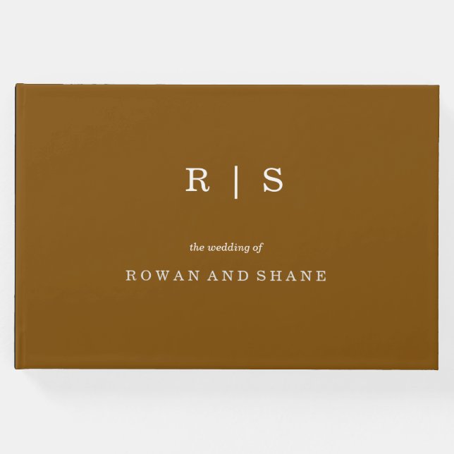 Minimal und Chic Brown & White Schriftart Hochzeit Gästebuch (Vorderseite)