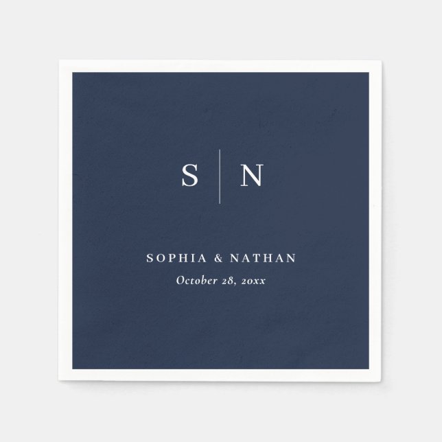 Minimal und Chic | Dark Navy Blue Wedding Serviette (Vorderseite)