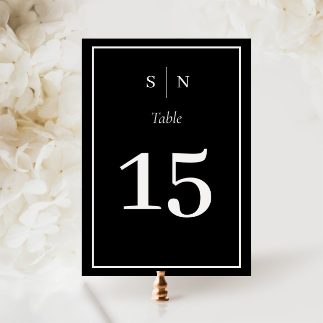 Minimal und Chic | Dunkelschwarz mit Grenzhochzeit Tischnummer (A dark black minimalist wedding table number)