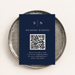 Minimal und Chic   Dunkle Navy Blue QR Code Hochze Begleitkarte