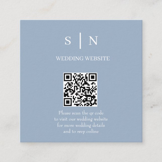 Minimal und Chic | Dusty Blue and White QR Code Begleitkarte (Vorderseite)