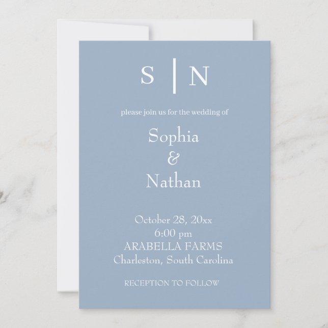 Minimal und Chic | Dusty Blue Wedding Einladung (Vorderseite)