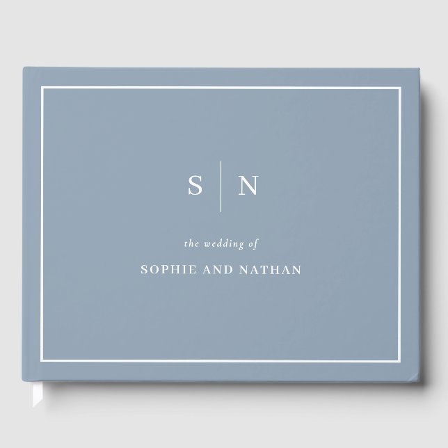 Minimal und Chic Dusty Blue | White Border Wedding Gästebuch (Vorderseite)