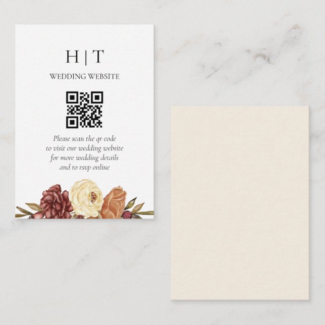 Minimal und Chic Fall Floral QR Code Hochzeit Begleitkarte (Vorne/Hinten)