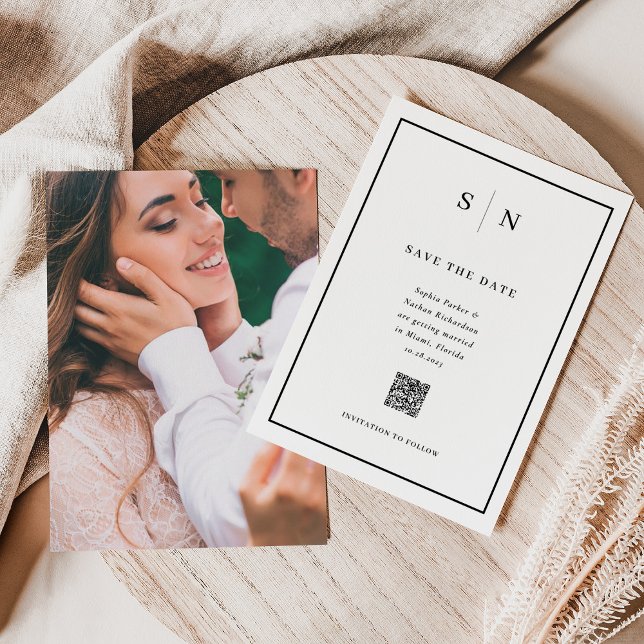 Minimal und Chic | Foto Back and QR Code Wedding Save The Date (Von Creator hochgeladen)