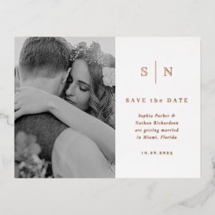 Minimal und Chic Foto Save the Date Rose Gold Folie Einladungspostkarte