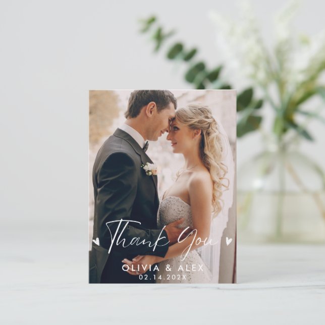 Minimal und Chic | Foto Wedding Vielen Dank Postkarte (Stehend Vorderseite)