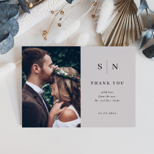 Minimal und Chic   Hochzeit von grauem und schwarz Dankeskarte