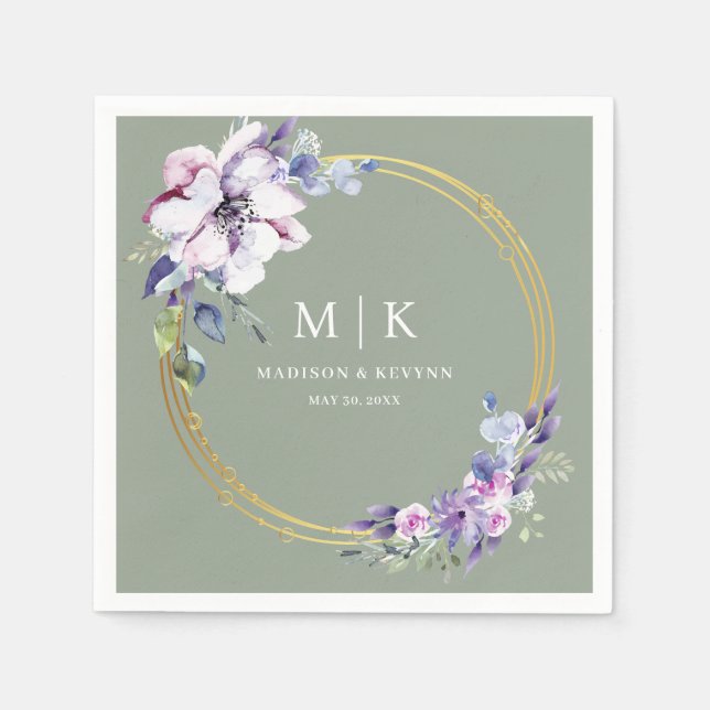 Minimal und Chic Lila Gold Sage Green | Hochzeit Serviette (Vorderseite)