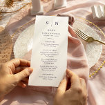 Minimal und Chic | Lila und weiße Hochzeit Menükarte<br><div class="desc">Diese eleganten,  modernen Hochzeitsmenükarten oder die Probe Dinner-Menükarten zeichnen sich durch ein schlichtes,  lila-weißes Textdesign aus,  das minimalistisch wirkt. Fügen Sie Ihre Initialen oder Monogramme hinzu,  um sie komplett zu Ihrem eigenen zu machen.</div>