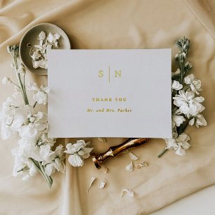 Minimal und Chic Monogram Gold Foil Danke Karte