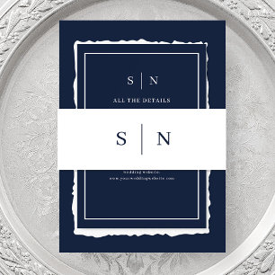 Minimal und Chic Monogramm Weißes und Navy Blau Einladungsbanderole
