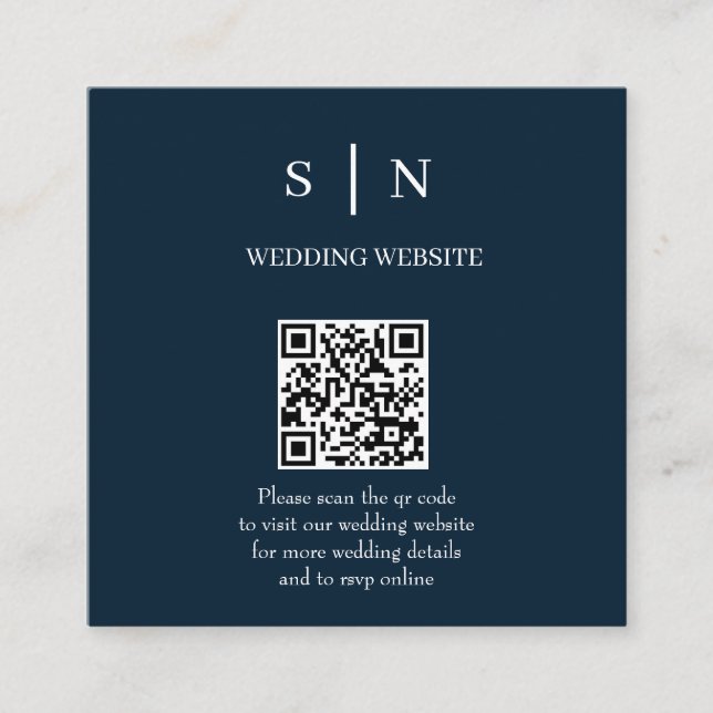 Minimal und Chic | Navy Blue and White QR Code Begleitkarte (Vorderseite)