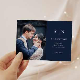 Minimal und Chic Navy Blue Foto Hochzeit Vielen Da Postkarte