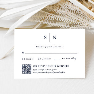 Minimal und Chic Navy   Traditioneller Code und QR RSVP Karte