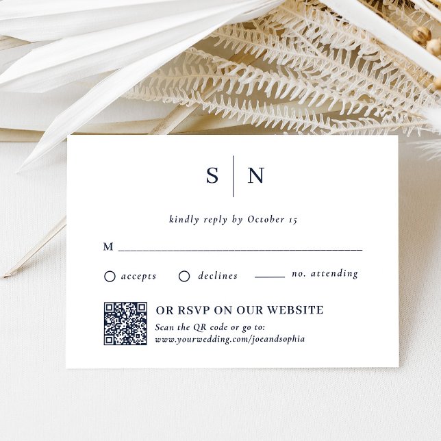 Minimal und Chic Navy | Traditioneller Code und QR RSVP Karte (Von Creator hochgeladen)