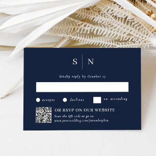 Minimal und Chic Navy   Traditioneller Code und QR RSVP Karte