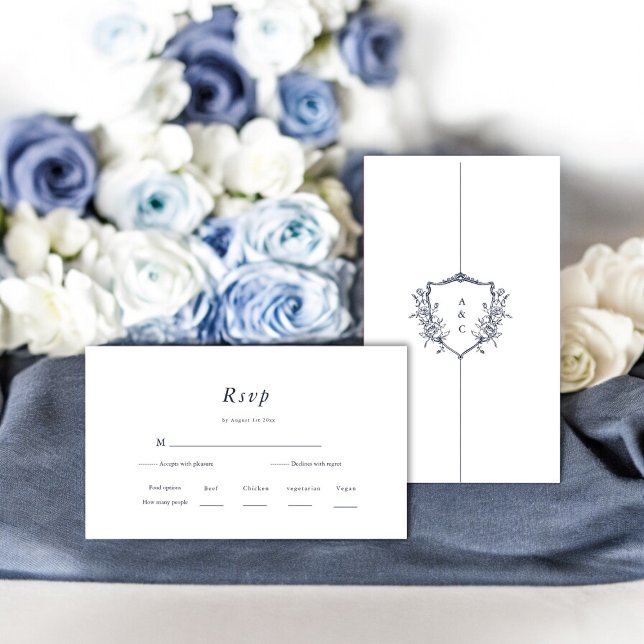 Minimal und Chic | RSVP für Navy und White Wedding Begleitkarte (modern elegant crest rsvo card )