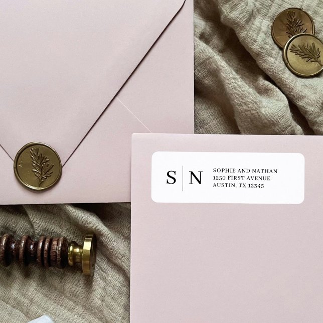 Minimal und Chic | Schwarz-Weiß-Etikett (Modern and minimalist return address labels with your initials or monogram)