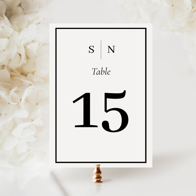Minimal und Chic | Schwarz-Weiß-Grenzhochzeit Tischnummer (A black and white, minimalist wedding table number)