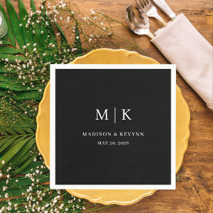 Minimal und Chic Schwarz-Weiß-Hochzeit Serviette