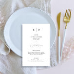 Minimal und Chic | Schwarz-Weiß-Hochzeitsmenü Flyer<br><div class="desc">Diese eleganten,  modernen Hochzeitsmenükarten oder die Probe Dinner-Menükarten zeichnen sich durch ein schlichtes Schwarz-Weiß-Design aus,  das minimalistisch wirkt. Fügen Sie Ihre Initialen oder Monogramme hinzu,  um sie komplett zu Ihrem eigenen zu machen.</div>