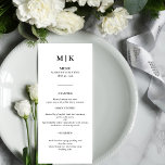 Minimal und Chic | Schwarz-Weiß-Hochzeitsmenü Menükarte<br><div class="desc">Minimal und Chic | Schwarz-Weiß-Hochzeitsmenü Diese eleganten,  modernen Servietten für Hochzeitsfeiern oder Brautpartys zeichnen sich durch ein schlichtes Schwarz-Weiß-Design aus,  das minimalistisch wirkt. Fügen Sie Ihre Initialen oder Monogramme hinzu,  um sie komplett zu Ihrem eigenen zu machen.</div>