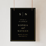 Minimal und Chic | Schwarze Hochzeit Willkommen in Foliendrucke<br><div class="desc">Dieses schwarze,  moderne Begrüßungszeichen besticht durch ein schlichtes und elegantes Design aus Goldfolie und einen klassischen Rahmen,  der einen glamourösen minimalistischen Stil ausstrahlt. Fügen Sie Ihre Initialen oder Monogramm hinzu,  um es komplett zu Ihrem eigenen zu machen.</div>