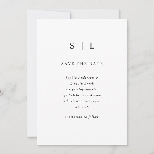 Minimal und Chic Weiß und Schwarz Save The Date (Vorderseite)