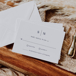 Minimal und Chic | White and Navy Blue Wedding RSVP Karte