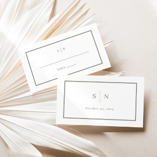 Minimal und Chic   White and Sage Wedding Flat Platzkarte