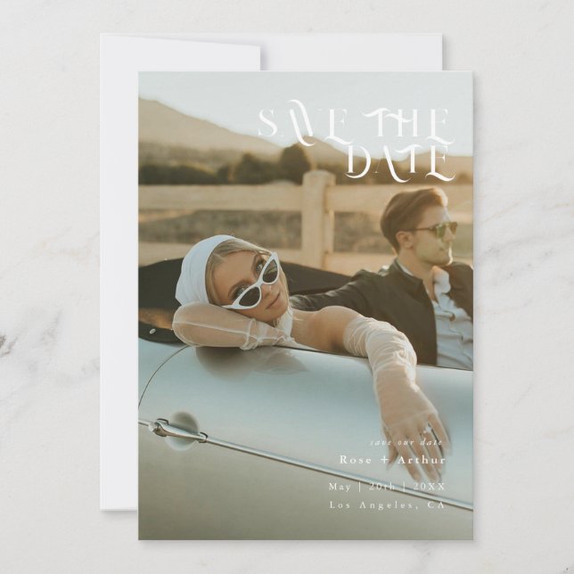 Minimal und schick, schwarz und weiß Save the Date Einladung (Vorderseite)