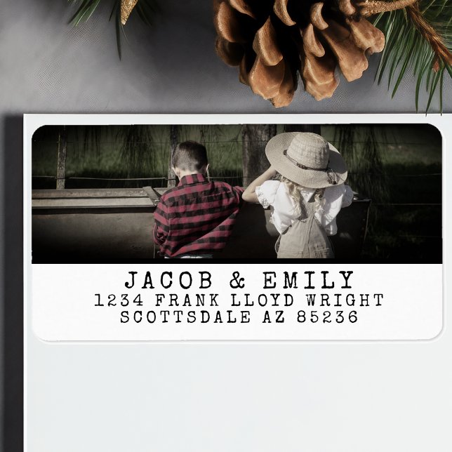 Minimal Vintag Ein Foto Personalisiert Weihnachten Adressaufkleber (Von Creator hochgeladen)