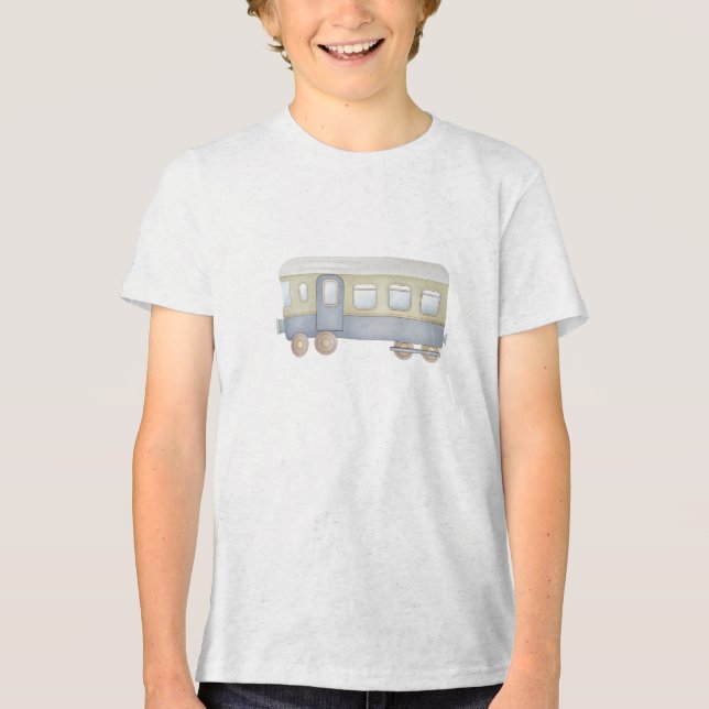 Minimal Vintage Train Car Illustration Tri-Blend Shirt (Vorderseite)
