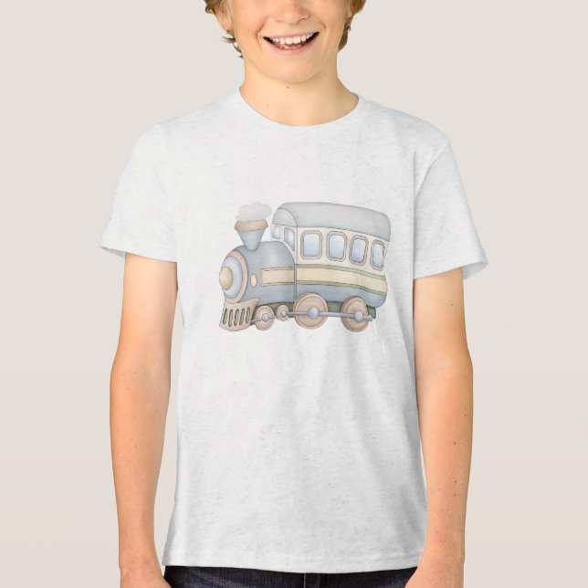 Minimal Vintage Train Engine Illustration Tri-Blend Shirt (Vorderseite)