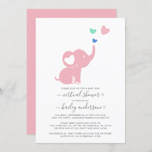 Minimal Virtual Baby Dusche Pink Girl Elephant Einladung