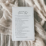 Minimal, was der Groom sagte, Brautparty-Spiel Flyer<br><div class="desc">Dieses minimale, was der Bräutigam sagte, Brautparty-Spiel ist perfekt für einen einfachen Polterabend. Das moderne romantische Design besticht durch klassische schwarz-weiße Typografie gepaart mit einer rustikalen und eleganten Kalligraphie mit Vintagem handgeschriebenem Stil. Anpassbar in jeder Farbe. Behalt das Design einfach und elegant, wie es ist, oder personalisiere es durch Hinzufügen...</div>