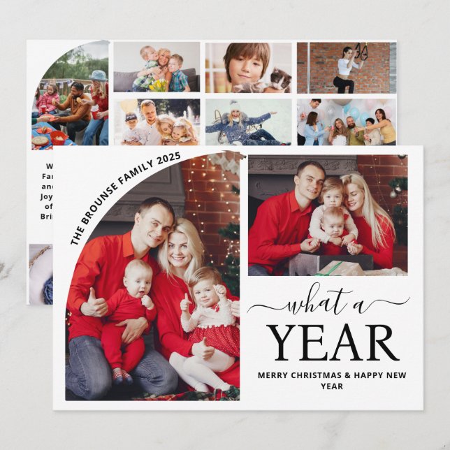 Minimal Was für ein Jahr Multi Foto Collage Weihna Karte (Vorne/Hinten)