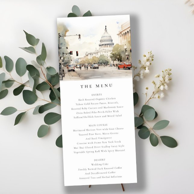 Minimal Washington DC Watercolor Menu Card Einladung (Von Creator hochgeladen)