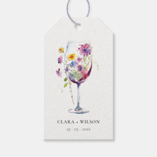 Minimal Wasserfarben Blumenwein Hochzeit Geschenkanhänger